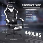 Hoffree Leather Massage Gaming Chair Ergonomic Office PC Chair with Footrest & Adjustable