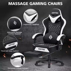 Hoffree Leather Massage Gaming Chair Ergonomic Office PC Chair with Footrest & Adjustable
