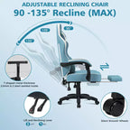 Hoffree Leather Massage Gaming Chair Ergonomic Office PC Chair with Footrest & Adjustable