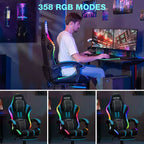 Hoffree Extra Large Massage Gaming Chair Ergonomic Office PC Chair with Bluetooth Speaker & RGB Light