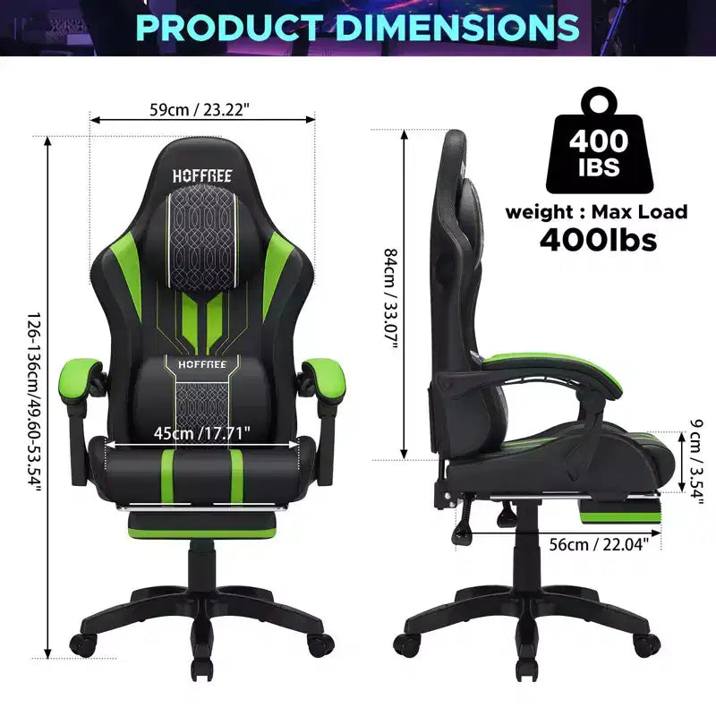 Hoffree Extra Large Massage Gaming Chair Ergonomic Office PC Chair with Bluetooth Speaker & RGB Light