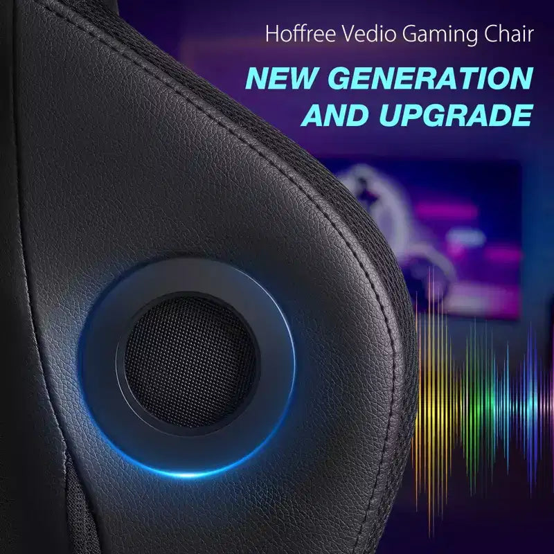 Hoffree Extra Large Massage Gaming Chair Ergonomic Office PC Chair with Bluetooth Speaker & RGB Light