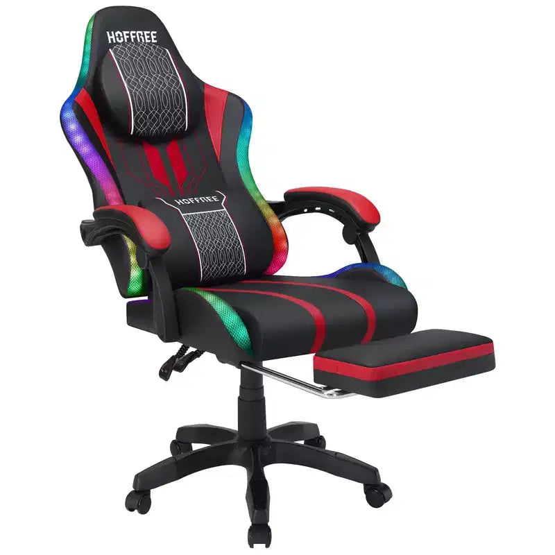 Hoffree Extra Large Massage Gaming Chair Ergonomic Office PC Chair with Bluetooth Speaker & RGB Light