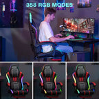 Hoffree Extra Large Massage Gaming Chair Ergonomic Office PC Chair with Bluetooth Speaker & RGB Light