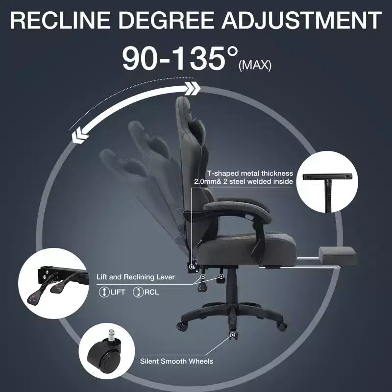 Hoffree Breathable Fabric Massage Gaming Chair Ergonomic Office PC Chair with Footrest & Adjustable