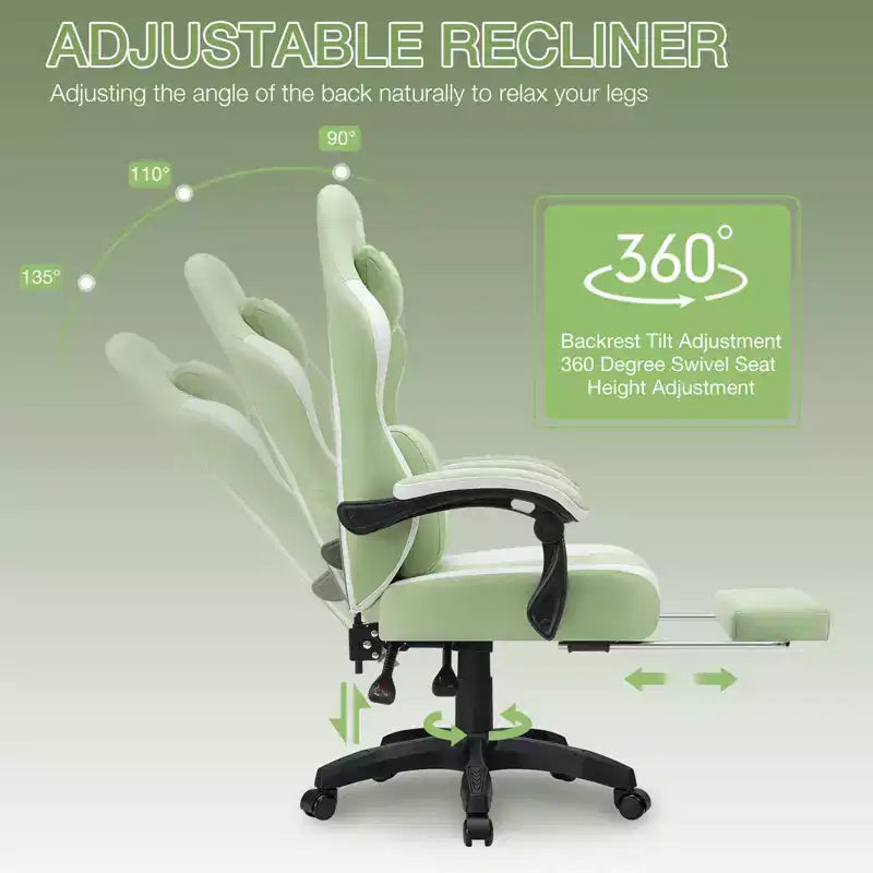 Hoffree Breathable Fabric Massage Gaming Chair Ergonomic Office PC Chair with Footrest & Adjustable
