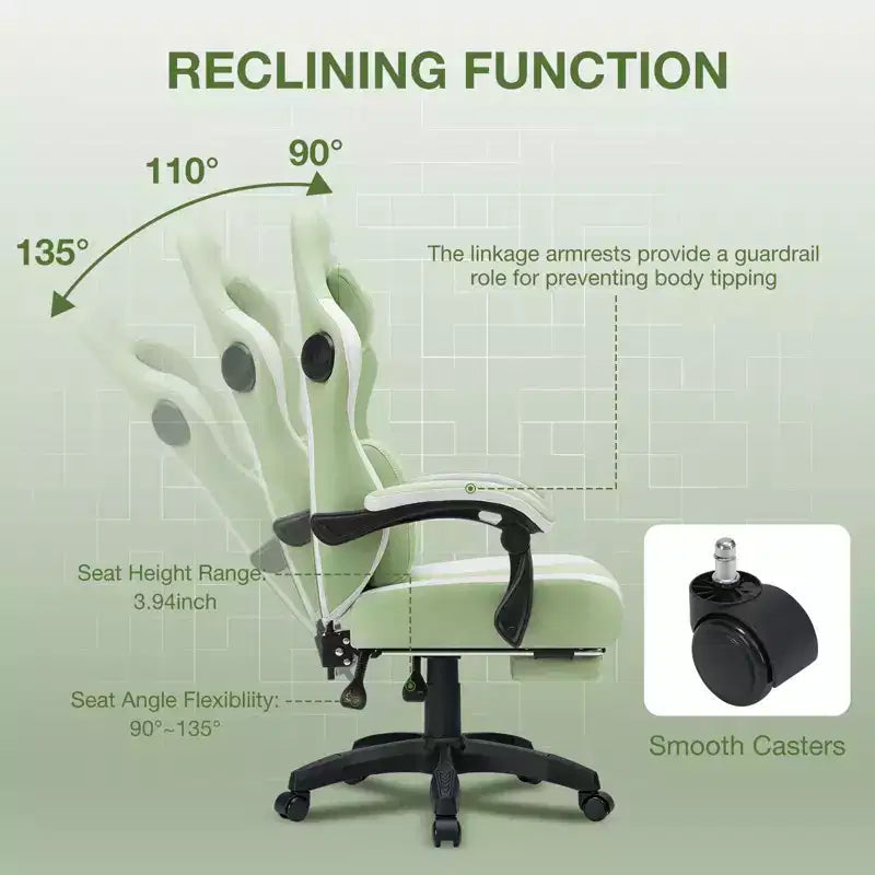 Hoffree Breathable Fabric Massage Gaming Chair Ergonomic Office PC Chair with Bluetooth Speaker & Footrest
