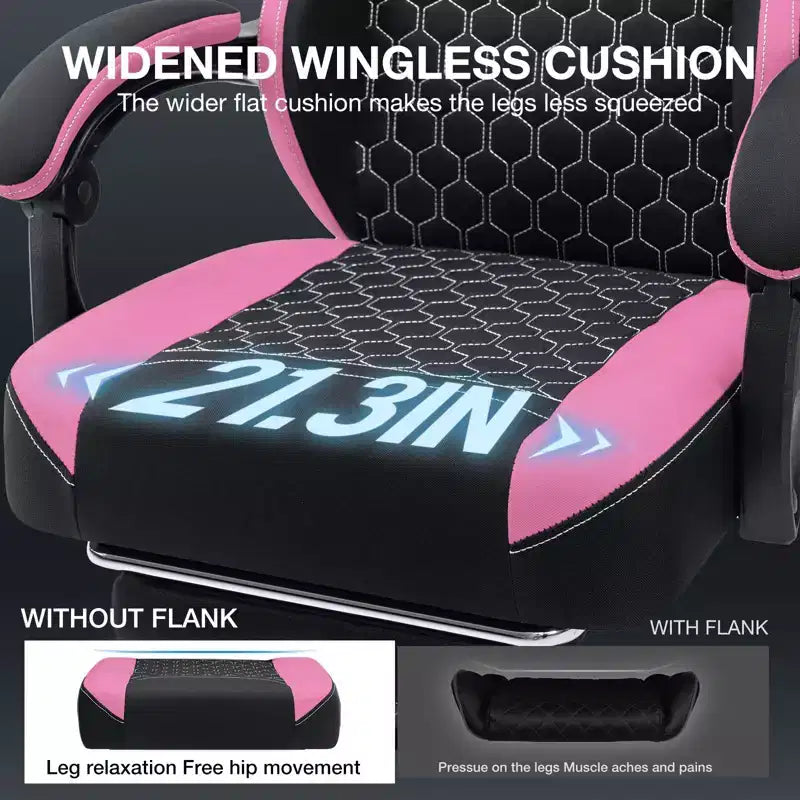 Hoffree Breathable Fabric Massage Gaming Chair Ergonomic Office PC Chair with Bluetooth Speaker & Footrest