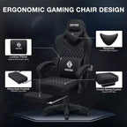 Hoffree Breathable Fabric Massage Gaming Chair Ergonomic Office PC Chair with Bluetooth Speaker & Footrest