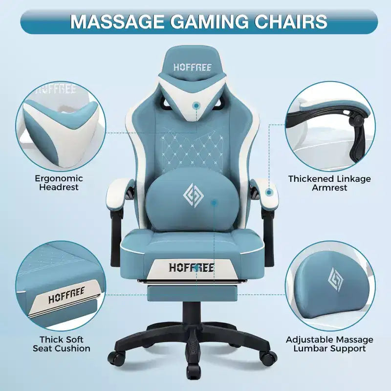 Fauteuil de bureau gaming en cuir Hoffree avec massage, ergonomique, et haut-parleur Bluetooth et repose-pieds