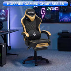Fauteuil de bureau gaming en cuir Hoffree avec massage, ergonomique, et haut-parleur Bluetooth et repose-pieds