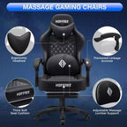 Fauteuil de bureau gaming en cuir Hoffree avec massage, ergonomique, et haut-parleur Bluetooth et repose-pieds