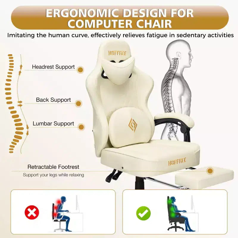 Fauteuil de bureau gaming en cuir Hoffree avec massage, ergonomique, et haut-parleur Bluetooth et repose-pieds