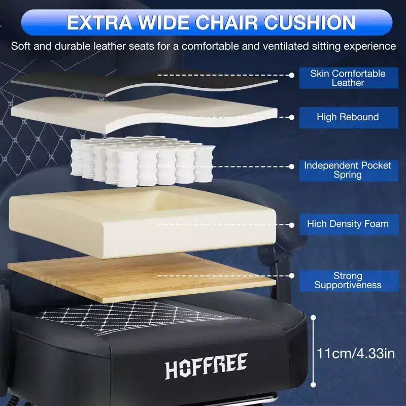 Fauteuil de bureau gaming en cuir Hoffree avec massage, ergonomique, et haut-parleur Bluetooth et repose-pieds