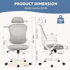 Chaise de jeu confortable : dossier haut, maillée, pivotante avec roulettes, appuie-tête réglable, soutien lombaire