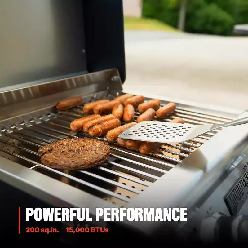 Monument Grills Gas Grill, 2 Burner Stainless Steel Tabletop Portable Propane Gas Grill Camping Cooking with Clearview Glass Lid and Thermometer