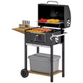 Outsunny Charcoal BBQ Grill, Portable Barbecue Grill for Camping or Backyard Picnic with Side Table, Bottom Storage Shelf, Wheels and Handle, Black