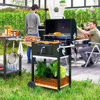 Outsunny Charcoal BBQ Grill, Portable Barbecue Grill for Camping or Backyard Picnic with Side Table, Bottom Storage Shelf, Wheels and Handle, Black