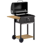 Outsunny Charcoal BBQ Grill, Portable Barbecue Grill for Camping or Backyard Picnic with Side Table, Bottom Storage Shelf, Wheels and Handle, Black