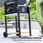 Outsunny Charcoal BBQ Grill, Portable Barbecue Grill for Camping or Backyard Picnic with Side Table, Bottom Storage Shelf, Wheels and Handle, Black