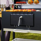 Outsunny Charcoal BBQ Grill, Portable Barbecue Grill for Camping or Backyard Picnic with Side Table, Bottom Storage Shelf, Wheels and Handle, Black