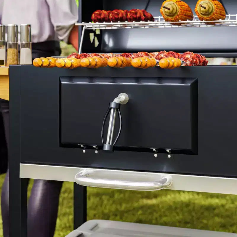 Outsunny Charcoal BBQ Grill, Portable Barbecue Grill for Camping or Backyard Picnic with Side Table, Bottom Storage Shelf, Wheels and Handle, Black