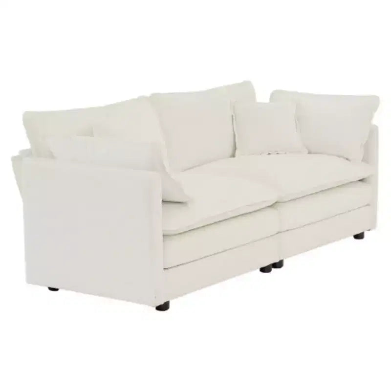 Causeuse de canapé moderne en tissu pour salon, canapé 2 places capitonné grand format avec 4 oreillers, chenille blanche