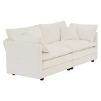 Causeuse de canapé moderne en tissu pour salon, canapé 2 places capitonné grand format avec 4 oreillers, chenille blanche