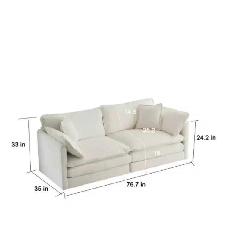 Causeuse de canapé moderne en tissu pour salon, canapé 2 places capitonné grand format avec 4 oreillers, chenille blanche