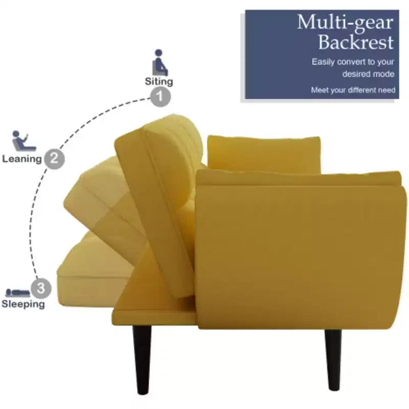 57 Inch Yellow Sofa Soft Two Armrests Throw Pillow Pillow Comfortable Fit Apartment Bedroom Small Space