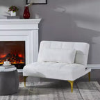 Convertible Sofa Bed Futon With Gold Metal Legs Teddy Fabric