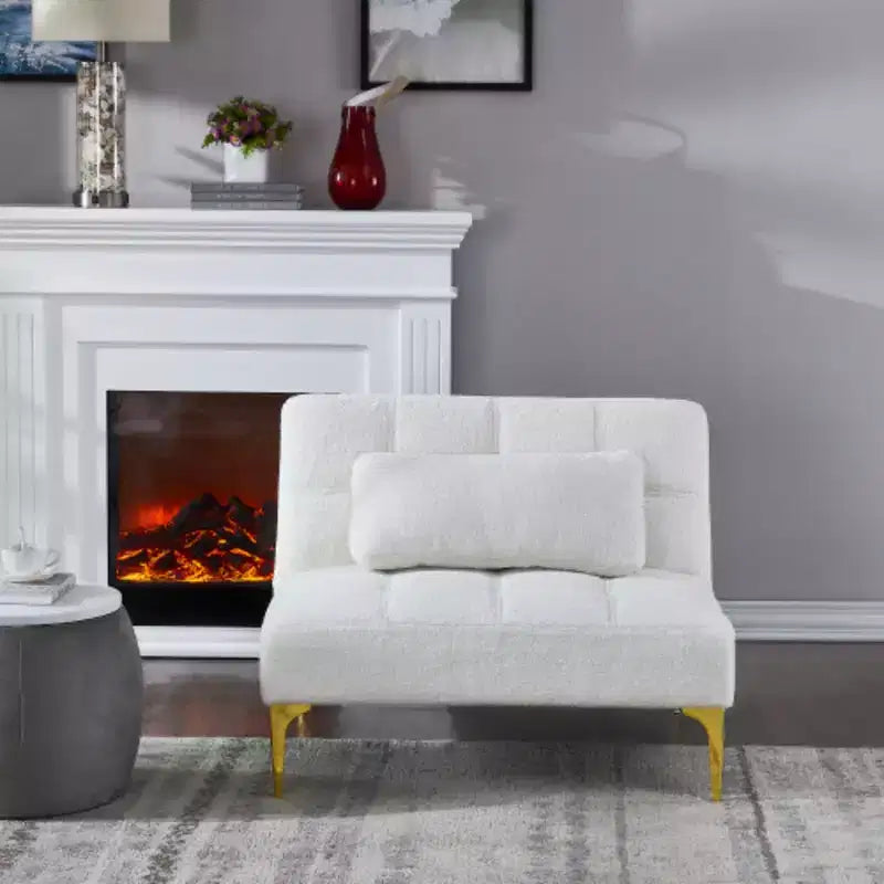 Canapé-lit convertible Futon avec pieds en métal doré Tissu Teddy
