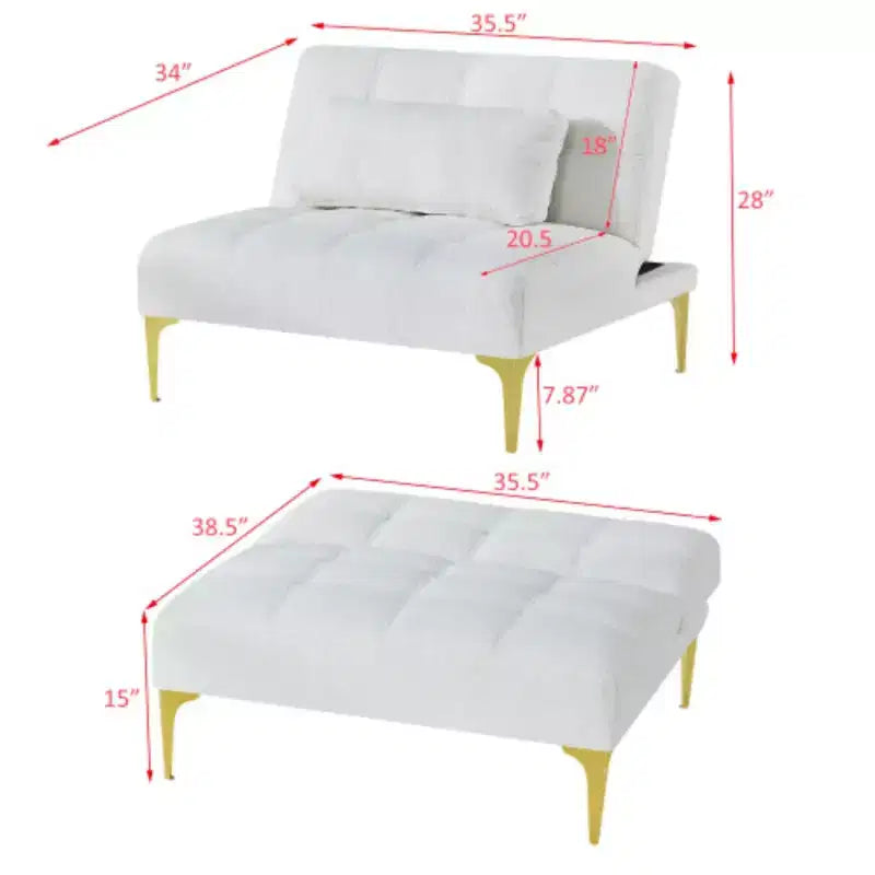 Canapé-lit convertible Futon avec pieds en métal doré Tissu Teddy
