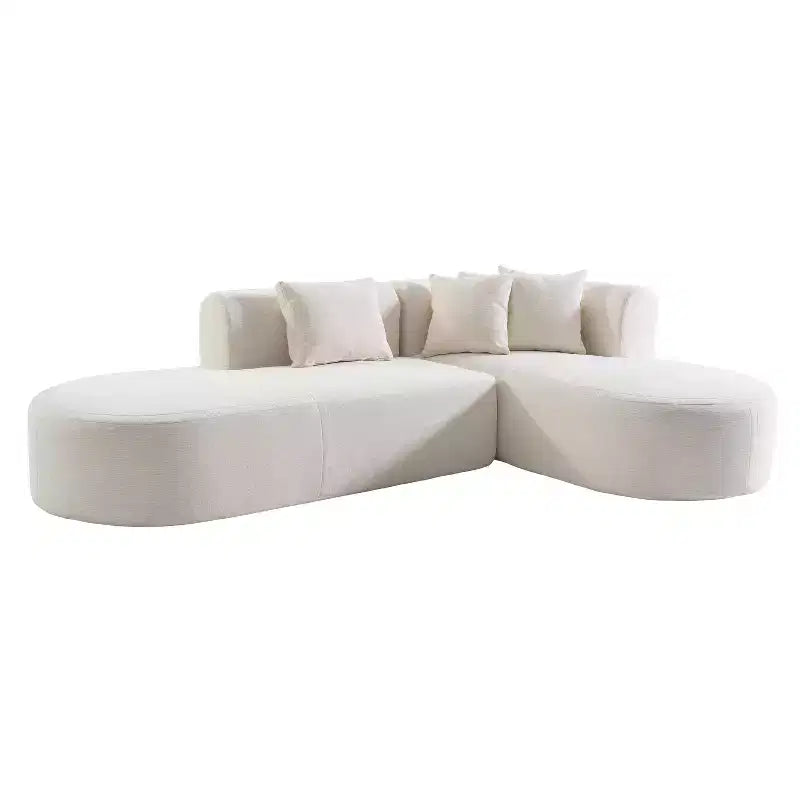Canapé d'angle 108W avec assise incurvée et surpiqûres larges, parfait pour le salon, la chambre, le bureau, beige/gris-Christopher Knight Home