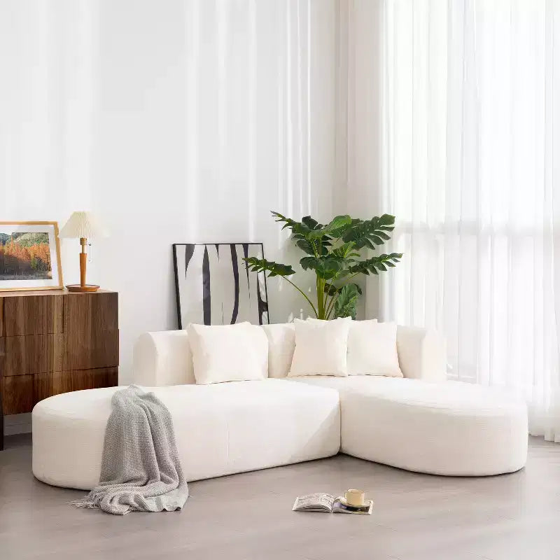 Canapé d'angle 108W avec assise incurvée et surpiqûres larges, parfait pour le salon, la chambre, le bureau, beige/gris-Christopher Knight Home