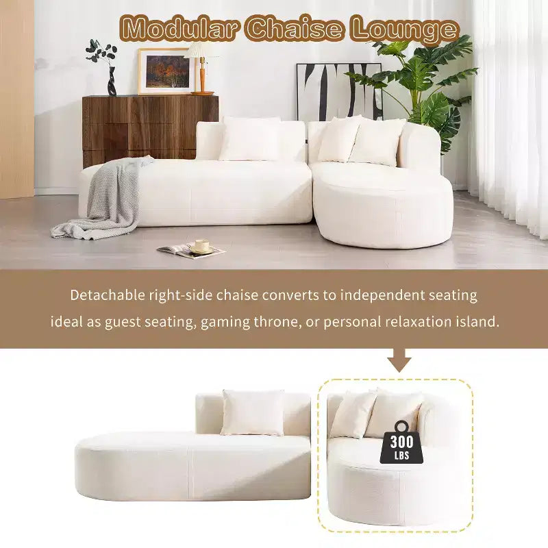 Canapé d'angle 108W avec assise incurvée et surpiqûres larges, parfait pour le salon, la chambre, le bureau, beige/gris-Christopher Knight Home