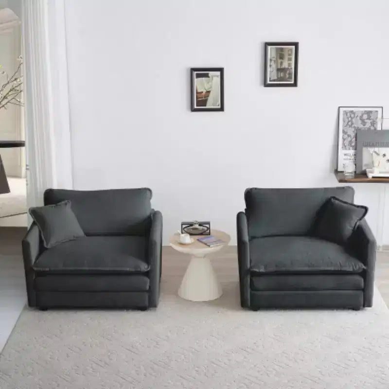 Modern Pair of Plush Chenille Lounge Chairs with Removable Cushions