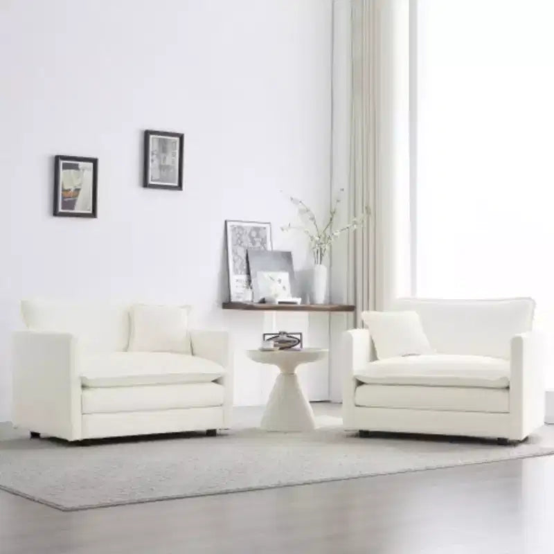 Modern Pair of Plush Chenille Lounge Chairs with Removable Cushions