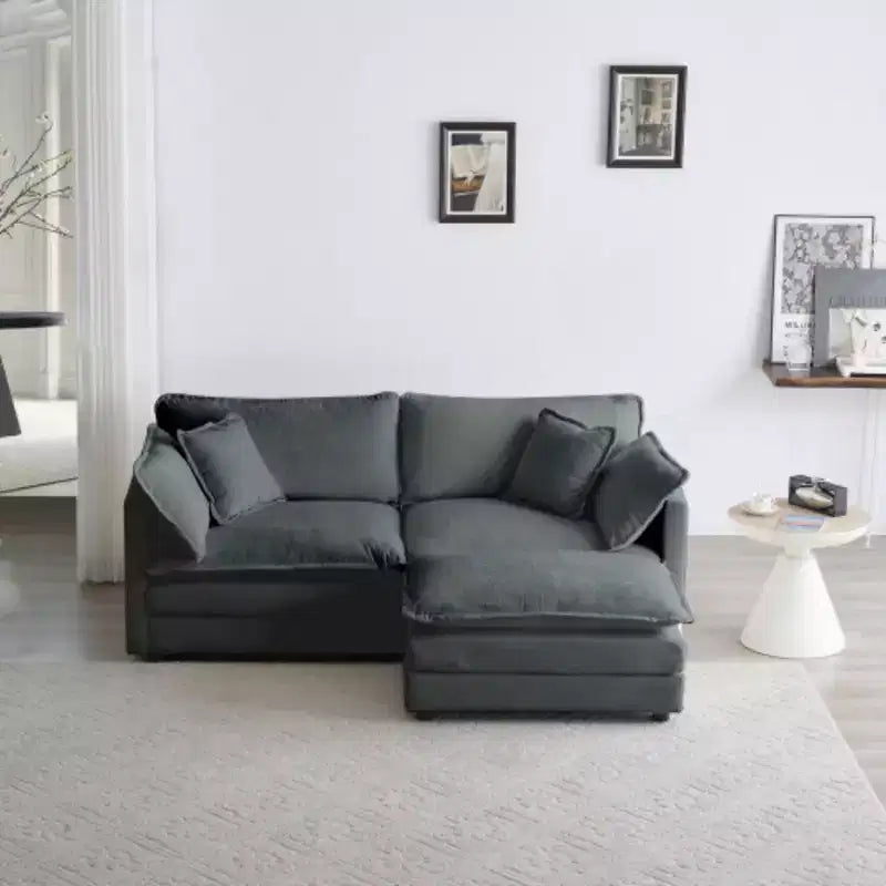 Chenille Loveseat with Ottoman and Footrest: Ideal for Small Spaces