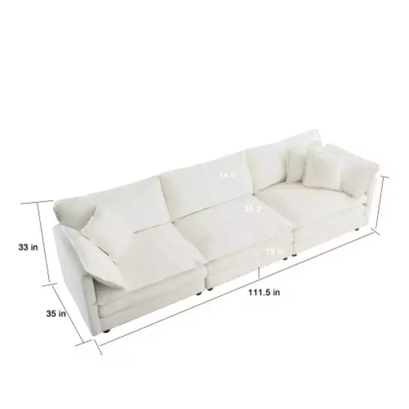 Living Room 3-Piece Sofa Set: 2 Two-Seater and 1 Three-Seater Oversized Comfy Couches