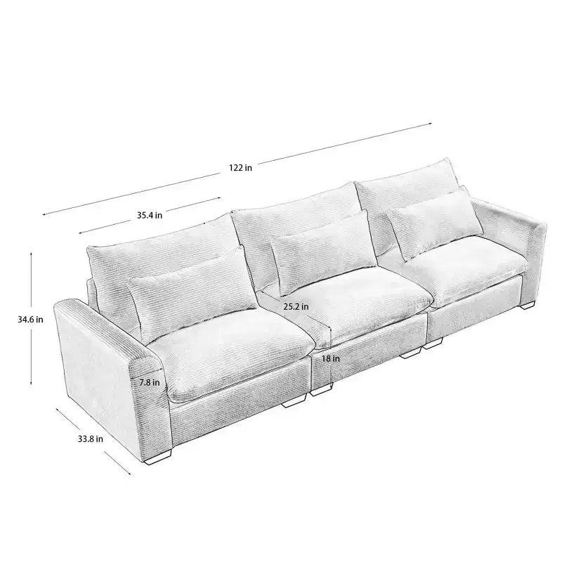 Comfy Living Room Sofas: 3 Seater Deep Seat Couches, Wide and Deep Seats with 3 Waist Pillows