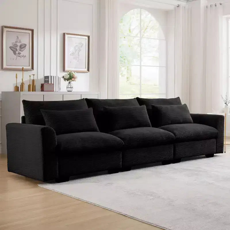 Comfy Living Room Sofas: 3 Seater Deep Seat Couches, Wide and Deep Seats with 3 Waist Pillows