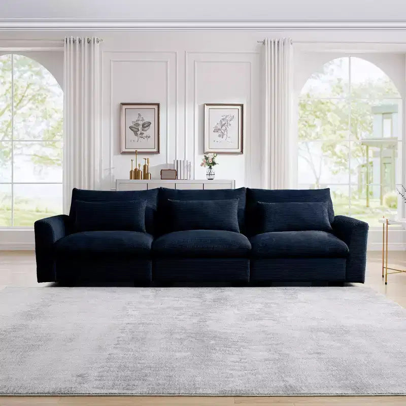 Comfy Living Room Sofas: 3 Seater Deep Seat Couches, Wide and Deep Seats with 3 Waist Pillows