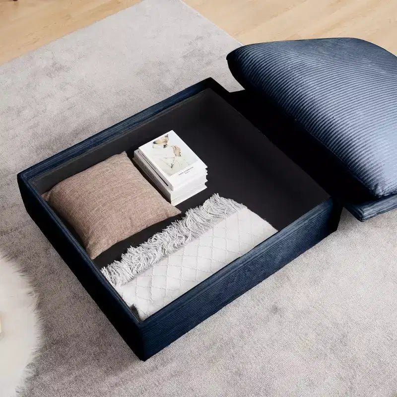 L-Shaped Corduroy Sectional with Storage Ottoman and 4 Accent Pillows
