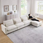 L-Shaped Corduroy Sectional with Storage Ottoman and 4 Accent Pillows