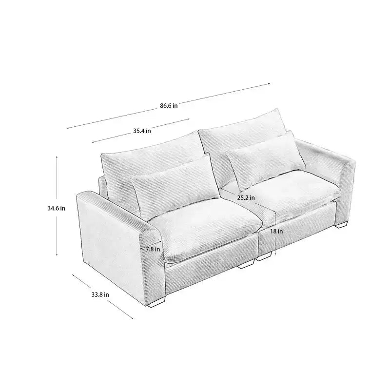 Canapé profond en velours côtelé beige : élégant et confortable pour la vie en appartement