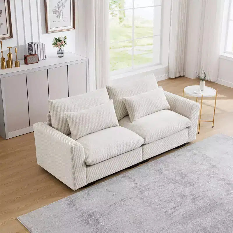Beige Corduroy Deep Seat Couch: Stylish and Comfortable for Apartment Living
