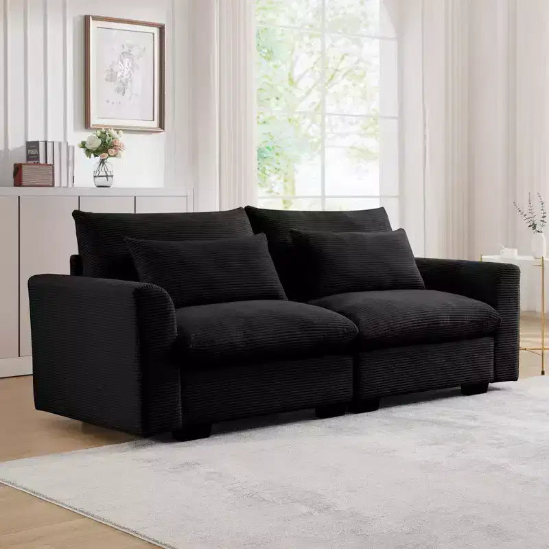 Beige Corduroy Deep Seat Couch: Stylish and Comfortable for Apartment Living