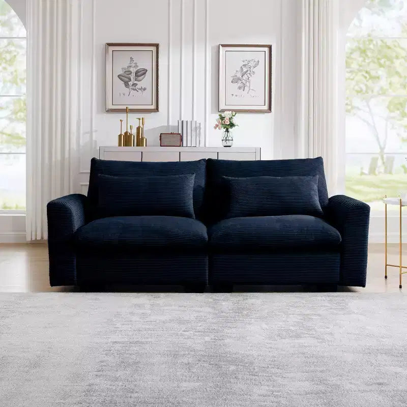 Beige Corduroy Deep Seat Couch: Stylish and Comfortable for Apartment Living