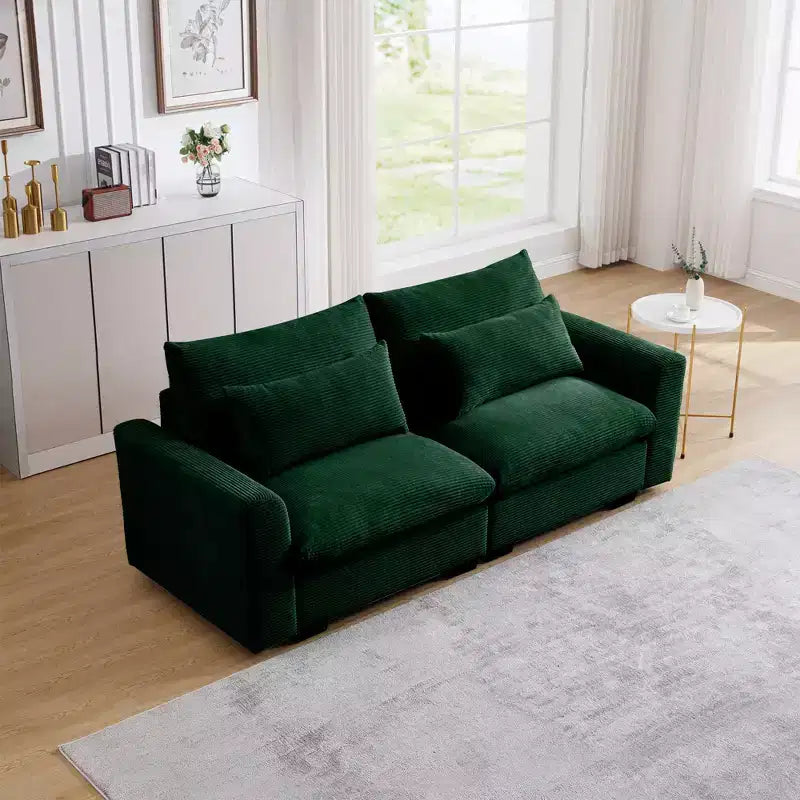 Beige Corduroy Deep Seat Couch: Stylish and Comfortable for Apartment Living